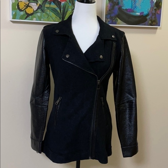 new Live a Little Black Wool-blend Moto Jacket US S - Picture 3 of 7